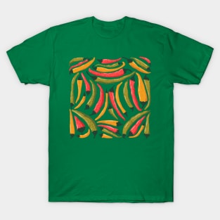 "Farm Fresh Peppers" - A Colorful Collection of Chili, Jalapeno, and Banana Peppers for Farmer's Market Lovers T-Shirt